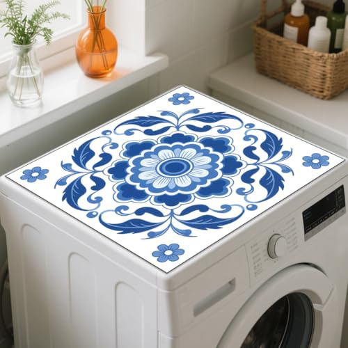 GLOBLELAND Retro Paisley Waschmaschinenauflage 60x60cm Fliesenmuster Saugfähig Schnelltrocknend Trockner Auflage Weiche und Zuschneidbare Universal Waschmaschinenabdeckung für Waschmaschine Trockner