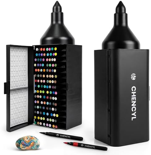 CHENCYL Acrylstifte, 120 Farben - Acrylfarben set mit Aufbewahrungsbox für DIY-Projekte, Papier, Pappe, Stoffe, Glas, Keramik, Leinwand, Holz, Stein - Filzstifte für erwachsene und filzstifte kinder