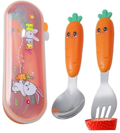 Palaufr Set De Couverts Pour | Kit d'Ustensiles en Métal pour Bébé avec Boîte de Rangement pour Manger,Set de Table Portable pour Repas Idéal pour Voyage Restaurant et Fête