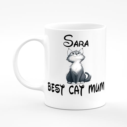 Amelia Gould Apparel Sara Best CAT Mum Kitten Love Friend Name Mug Gift 11oz Ceramic Coffee Tea Cup