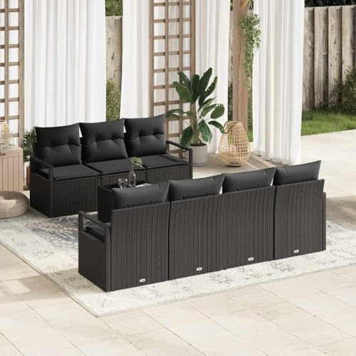 Mandloder Garten Sofa Set 8-teilig, Schwarz Poly-Rattan, langlebige Outdoor-Möbel, Terrassenmöbel, Lounge-Sitzgruppe für Außenbereich