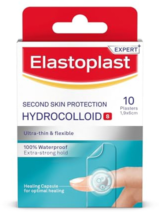 Elastoplast Hydrocolloid Wound Plasters Small (10 Bandages), Completely Waterproof Plasters for Faster Healing, Ultra Thin and Flexible for Second Skin Feel, Extra Strong Hold