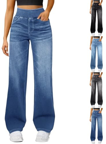 Womens Jeans,Jeans for Women UK Fashion Elasticated High Waist Wide Leg Trousers Slim Fit Ladies Denim Pants Pull On Baggy Stretch Bootcut Jeggings Straight Leg Streetwear Outfits Clothing