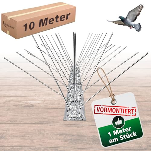 PRIOstahl Taubenabwehr Vogelabwehr 5-reihig 10 Meter (10 x 100cm) vormontierte & einsatzbereite Spikes inkl. Kabelbinder Profi Vogelschreck für Tauben & kleine Vögel wetterbeständig aus Edelstahl V2A
