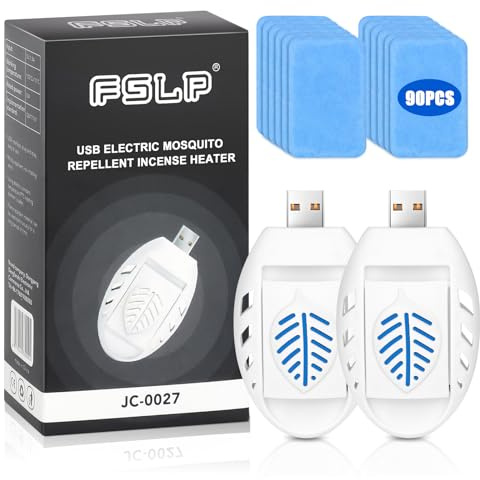 CLIUNT 2PCS USB Mosquito Repellent Plug In, Portable USB Mosquito Killer with 90 Repellent Tablets, Insect Repellent Plug In for Indoor, Outdoor, Hiking, Summer, Home, Travel (White)