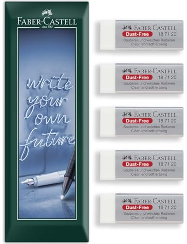 Faber-Castell Staubfreier Radiergummi, sauberes und weiches Radieren, schmierfrei, staubreduzierend, sicher, ungiftig, für Studenten, Künstler, Bürogebrauch, in Umschlagverpackung (5 Stück)