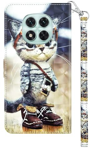 CLM-Tech Handyhülle kompatibel mit Xiaomi Redmi Note 15 5G / 4G Hülle - Tasche aus PU Leder - Klapphülle mit Ständer und Kartenfächern - Schutzhülle Wallet Case Cover Katze Pilot