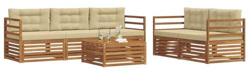 vidaXL Outdoor-Sofagarnitur mit Kissen 6 pcs Natur und Beige, Garten, modernes Outdoor-Sofa, gemütliche Terrassen-Sitzgruppe aus robustem Material