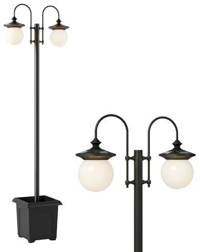 Outsunny Farola Solar Exterior de Jardín con Macetero 53,5x30x182cm Negro