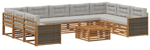 vidaXL Outdoor-Sofagarnitur mit Kissen 10 pcs Natürlich und Hellgrau, Gartenmöbel Set, modernes Sofa für den Außenbereich, Lounge ganz entspannt, Terrasse, Patio