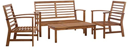 sephironlbb Garten-Lounge-Set 4-TLG Massivholz Akazie mit Tisch Bank Stühlen für Balkon Terrasse Outdoor Essgruppe wetterfest platzsparend langlebig rustikaler Charme
