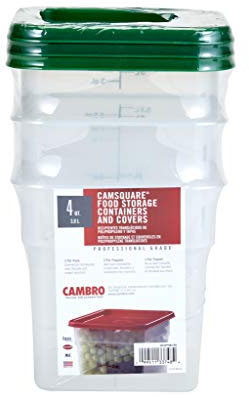 Cambro Set of 3 Square Food Storage Containers with Lids, 4 Quart