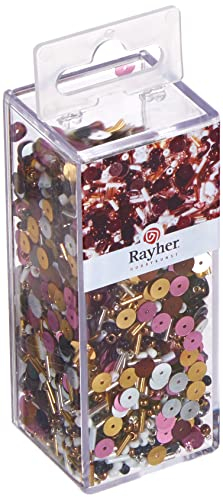 Rayher Hobby Rayher 14759000 Pailletten-/Glasperlenmix, 90 g und 50 m Draht 0,3 mm ø, Bastelperlen, Rocailles, Pailletten, Glasstifte, Fädeldraht, Klein