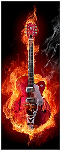 Wallario selbstklebendes Poster - Brennende Gitarre, Aufkleber in Premiumqualität, Klebefolie Größe: 80 x 200 cm XXL-Poster