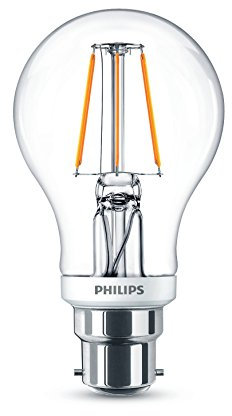 Philips LED Classic Dimmable B22 Bayonet Cap Clear Filament Light Bulb, 4.5 W (40 W) - Warm White