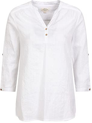 Mountain Warehouse Petra Womens Relaxed Fit 3/4 Sleeve Shirt - 100% Cotton Voile Ladies Top, Lightweight, Breathable Blouse - for Travelling & Daily Use White Women's Size 16