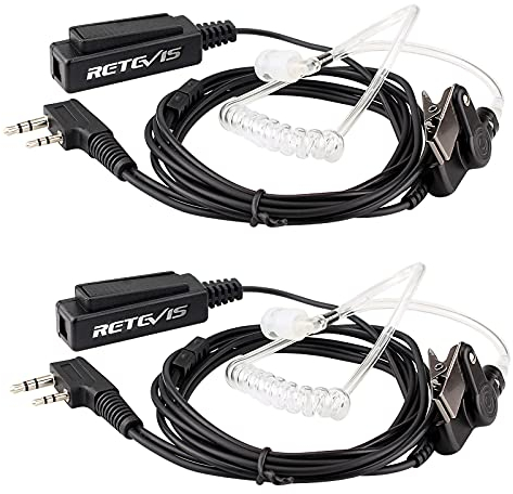 Retevis Oreillette Talkie Walkie 2 Pin Tube Acoustique Casque MIC Grand PTT Écouteur Compatible avec Talkie Walkie RT24 RT22 RT27 RT5 Baofeng BF-88E BF-888S Kenwood HYT WOUXUN (2 pcs)