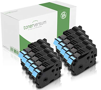 10x Schriftband für Brother P-Touch P700 2430pc D600vp 1000f 1750 300 E500vp 3600 kompatibel zu TZe-541-18mm x 8m Schwarz auf Blau