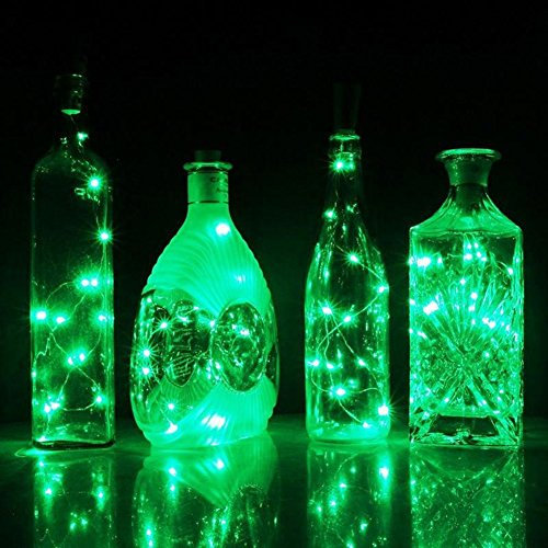 SpirWoRchlan LED Bottle Light(9 Packs), Wine Bottle Lights 2M/20 LEDs Copper Wire String Lights for Halloween Christmas Party Decor DIY LED Cork Lights for Bottle Warm White Lights (Green, 2M/20 LEDs)
