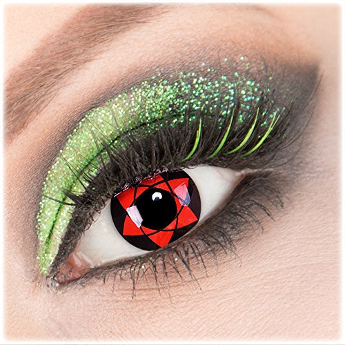 Farbige rote schwarze 'Big Uchiha' Kontaktlinsen ohne Stärke 1 Paar Crazy Fun Kontaktlinsen' mit Kombilösung (60ml) + Behälter zu Fasching Karneval Halloween - Topqualität von 'Giftauge'