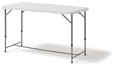 KG KITGARDEN - Mesa Plegable Portátil Multifuncional, 122x60x58/74/90cm, Blanco