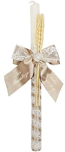 Vela para Bautizo personalizada - Vela Bautismal Personalizable con nombre y fecha – Vela de Bautizo decorada - Cirio de Bautizo - Modelo París – Camel - Nenel