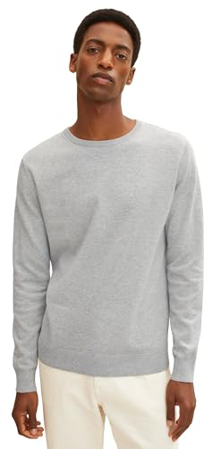 TOM TAILOR Hommes Pull 202212 Strickpullover Crewneck, 14427 - Light Soft Grey Melange, XXL