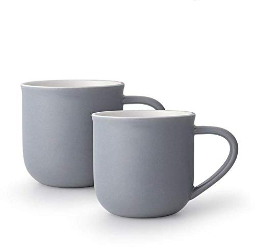 Viva Scandinavia Teetassen, Porzellan-Kaffeetasse mit isoliertem Griff, strapazierfähig, 350 ml, blaugrau, 2 Stück