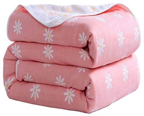 Hayisugal Kuscheldecke zweiseitig Tagesdecke Bettüberwurf 100% Baumwolle Kinder Überwurf Decke Baumwolldecke Bunte Decke Kinder Bettdecke Decken Winter Sofa Decke, Rosa Gänseblümchen, 150 x 200cm