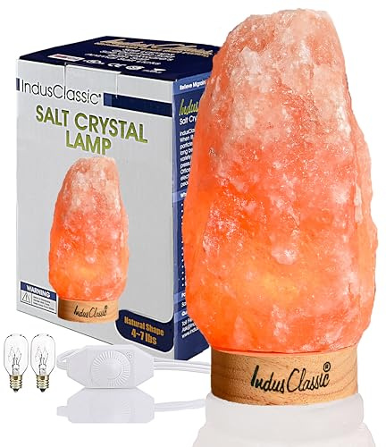 IndusClassic LN-02 Himalayan Pink Crystal Rock Salt Lamp 4~7 lbs with Dimmer Control Switch, Quality Gift Packaging