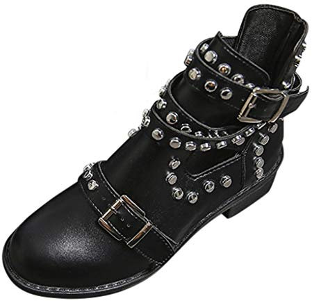 Yowablo Short Shaft Boots Women Fashion Rivet Belt Buckle Students Casual Size Large Single Boots Green Size: 8 UK