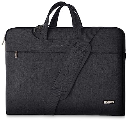 Voova Sacoche pour Ordinateur Portable légère 15 15.6 Pouces Sac Pochette Housse PC Imperméable Sac à bandoulière Sac à main avec Bandoulière et Poignée Cachée Noir
