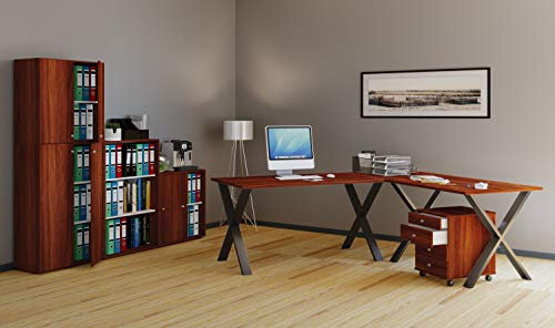 VCM Eckschreibtisch Schreibtisch Computer Winkeltisch Lona 50 X Alu Schwarz H. 76 x B. 190 x L. 190 x T. 50 cm, Kern-Nussbaum