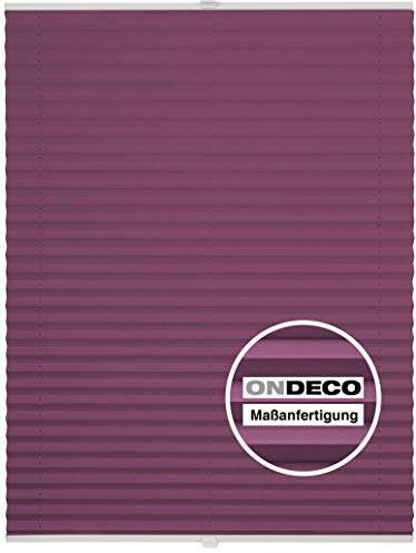 ondeco Plissee Klemmfix auf Maß für alle Fenster innen, ohne Bohren, Montage Klemmträger Sonnenschutz Sichtschutz Rollo Blickdicht Lila B: 101-110 cm, H: 101-150 cm