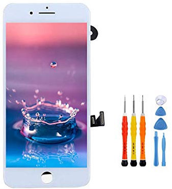 Générique Ms Phone LCD per schermo iPhone 8 Plus bianco LCD vetro display touch assemblato con sensore di prossimità, cuffie, fotocamera frontale e kit di riparazione