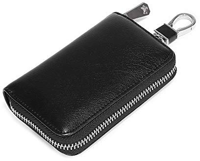 Borsa portachiavi in vera pelle con 2 slot per schede, 6 ganci e 1 tessera di accesso, custodia per chiavi auto, portafoglio per uomo e donna, Nero Plus, 1 Pezzo