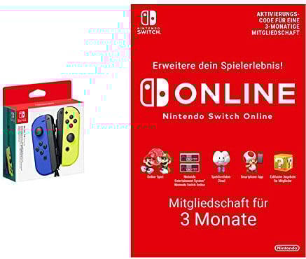 Nintendo Joy-Con 2er-Set, blau/neon-gelb & Switch Online Mitgliedschaft - 3 Monate | Switch Download Code