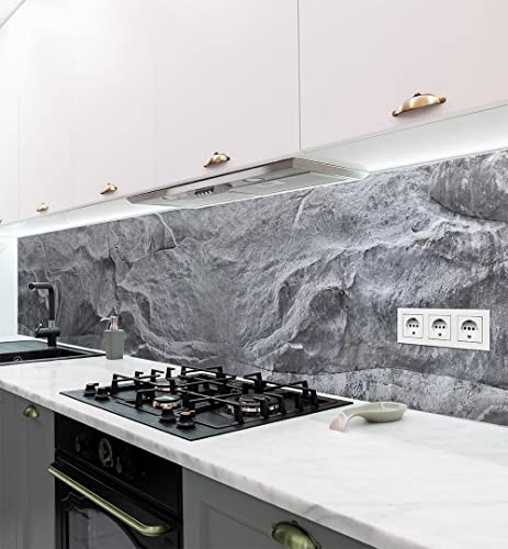 MyMaxxi Küchenrückwand Folie selbstklebend matt - einfache Montage ohne Bohren 0,4mm stark Versteift - Motiv Steinwand grau 60cm hoch - Spritzschutz Küche Klebefolie - Steine Mauer 340 x 60cm
