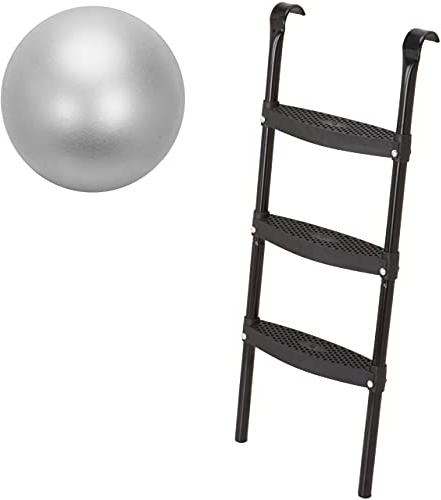 valuents Trampolin Leiter – schwarz – zum Einhängen – 86 cm hoch mit 3 extra Breiten Stufen +Plus: 1 Pilates/Yoga-Ball