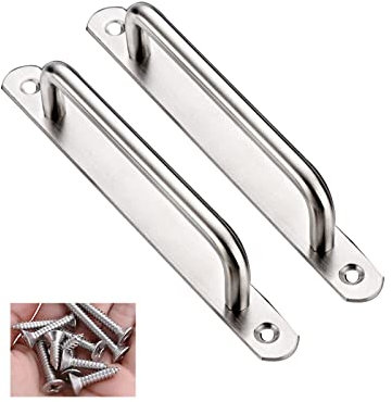 Sliding Barn Door Handles, Door Handle Pulls, Pull Push Door Handles with Back Plate for Gate Kitchen Furniture Cabinet Closet Drawer Stainless Steel Pull(Size:Hole distance 195mm)