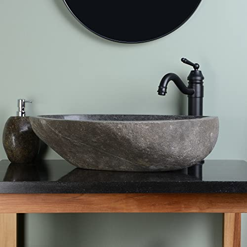 Wohnfreude - Lavabo in pietra ovale, 60 cm, in pietra, granito, pietra di fiume, lavandino in pietra