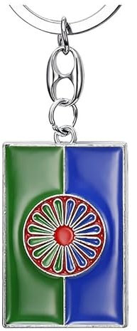 BOBIJOO JEWELRY - Porte clé Drapeau Rom Gitan Voyageur Métal Argenté Emaillé Vert Bleu Rouge