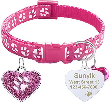 CAMAL Katzenhalsband mit Herzform Hundemarke Personalisiert, Katzenhalsband mit Sicherheitsverschluss und Glocke, Haustierhalsband für Katzen und Welpen Verstellbar 19–32 cm (Rose Rot)