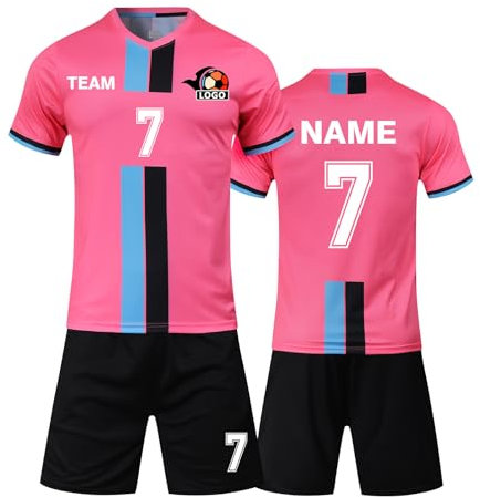 Benutzerdefiniert Fussball Trikot Kinder Set und Erwachsene Set Personifizieren Name Nummer Mannschaft Fussball Trikots Herren und Frauen (Kurz Rosa)