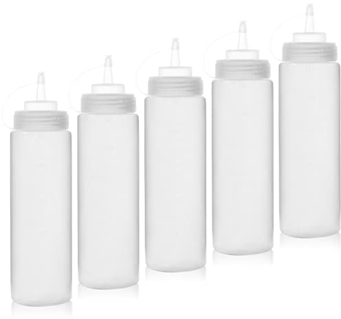 Happyase Quetschflaschen, 240 ml, Kunststoff, klein, mit Deckel für Ketchup, Saucen, Mayonnaise, Senf, Olivenöl, Sirup, Dressings (5 Stück)