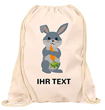STEMPEL-FABRIK – Turnbeutel personalisiert mit Namen – Sportbeutel mit Wunschtext individuell gestalten – Stoffbeutel aus 100% Baumwolle – Geschenkidee für Kinder zum Kindergartenstart (Natur | Hase)