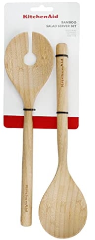 KitchenAid Salad Serving Set (2 Piece Set), Bamboo, Length: 30 cm, Wooden Spoon and Fork, KQG607OHBBE, DX325