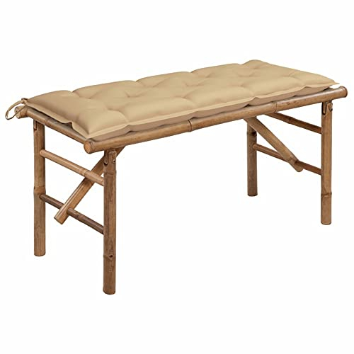 Gecheer Klappbare Gartenbank mit Auflage Parkbank Sitzbank aus Bambus Terrassenbank Balkonbank Gartenmöbel Bank für Balkon, Terrasse & Garten, 118 cm Bambus