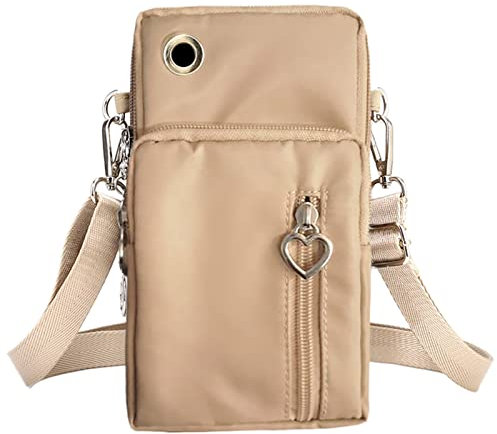 Générique Petit Sac Téléphone Portable Femme Portefeuille, Oxford Tissu Pochette Bandoulière Femme, Bandouliere avec Prise Casque,Sacoche pour 7'' (Kaki) Taille unique