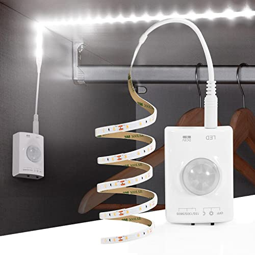 KUCAM 2M LED Streifen mit Bewegungsmelder Batterie, Wiederaufladbar über USB-C, Timer Funktion, Selbstklebend 6000K Kaltweiß Unterschrankbeleuchtung für Küchen, Schrank, Treppen, Badezimmer